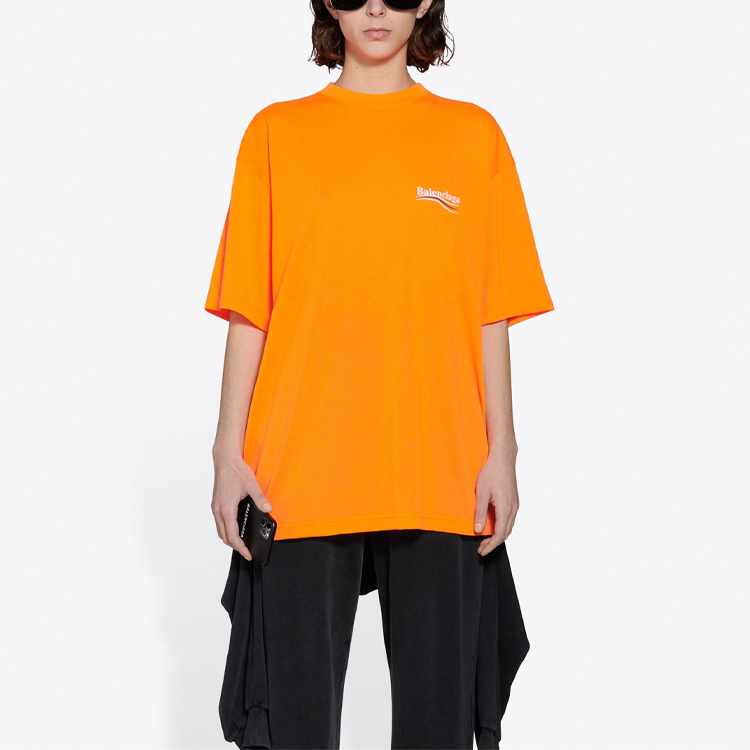 (Women) Balenciaga Logo Print Casual Loose Fit Crew Neck T-Shirt Orange 641655TKVE87073 圖 4