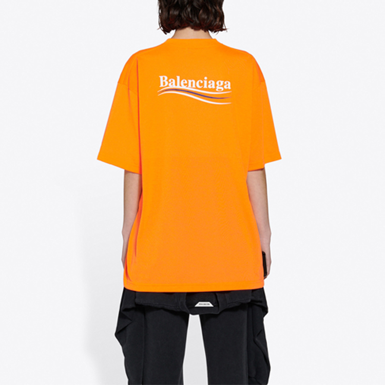 (Women) Balenciaga Logo Print Casual Loose Fit Crew Neck T-Shirt Orange 641655TKVE87073 圖 5