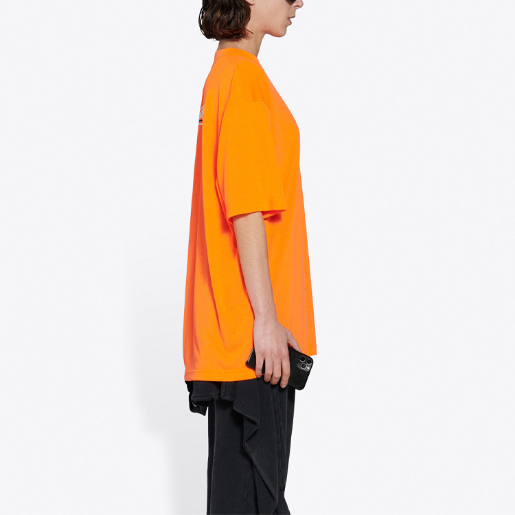 (Women) Balenciaga Logo Print Casual Loose Fit Crew Neck T-Shirt Orange 641655TKVE87073 圖 6