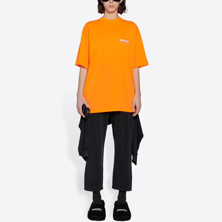(Women) Balenciaga Logo Print Casual Loose Fit Crew Neck T-Shirt Orange 641655TKVE87073 圖 7
