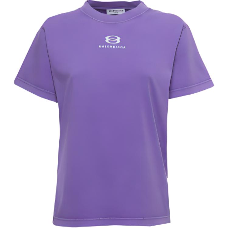 (Women) Balenciaga Logo Print Crewneck T-Shirt Purple  SS22 Regular Fit 670943TLVF90258