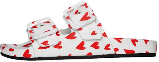 (Women) Balenciaga Logo Print Mallorca Flat Sandals White Red Hearts 685638WA2MD9063 (Women) Balenciaga Logo Print Mallorca Flat Sandals White Red Hearts 685638WA2MD9063
