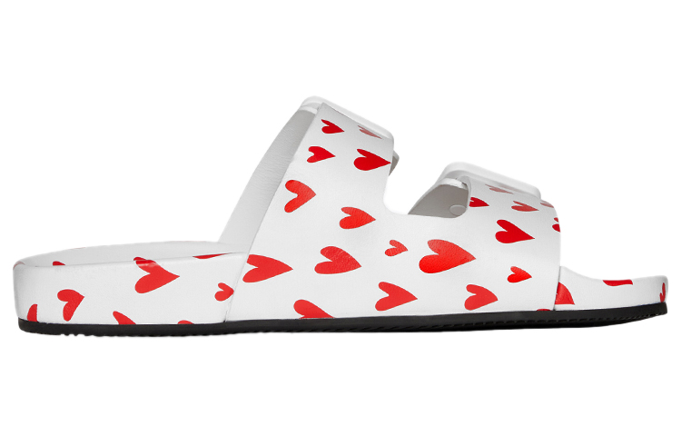 Order (W) Balenciaga Logo Cetak Mallorca Flat Sandal Putih Hati Merah 685638WA2MD9063