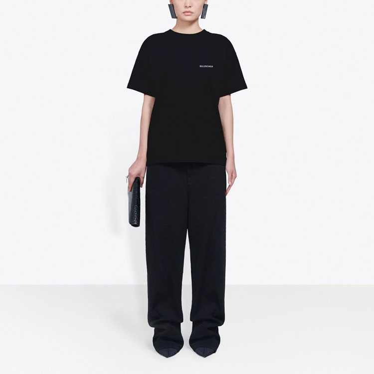 (Women) Balenciaga Logo Print Oversized Dropped Shoulder T-Shirt Black 612965TIVG51070 圖 7