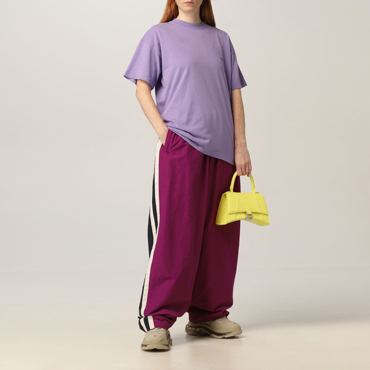 (Women) Balenciaga Logo Print Oversized Purple T-Shirt  Crewneck Casual Tee 612965TLV993071 圖 4