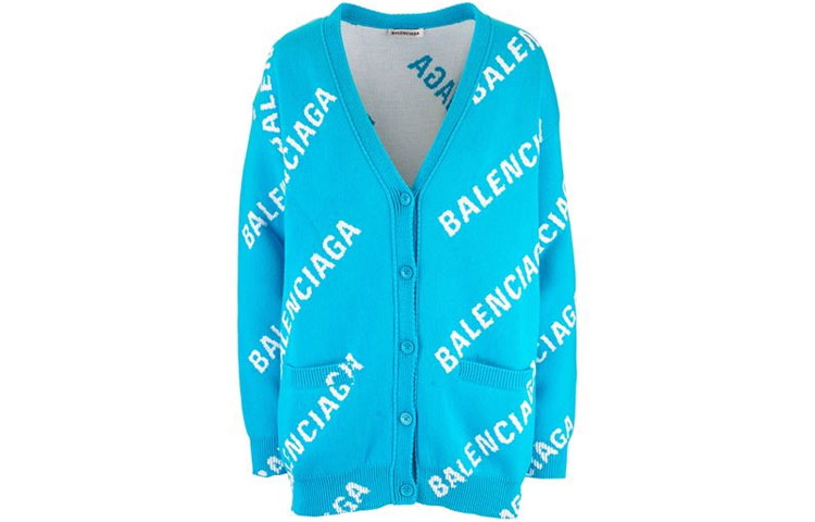 Order (W) バレンシアガ ロゴ Vネック ウール ニット セーター ライトブルー 625330T31784661