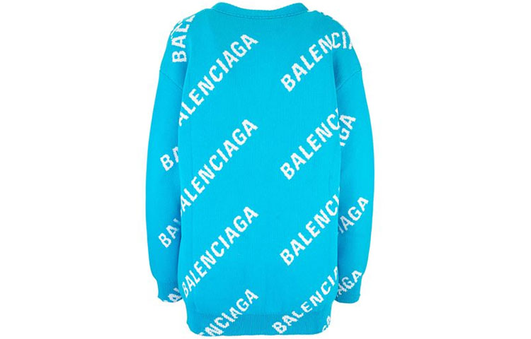 Lookbook (W) バレンシアガ ロゴ Vネック ウール ニット セーター ライトブルー 625330T31784661