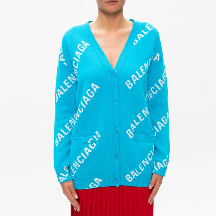 Purchase (W) バレンシアガ ロゴ Vネック ウール ニット セーター ライトブルー 625330T31784661