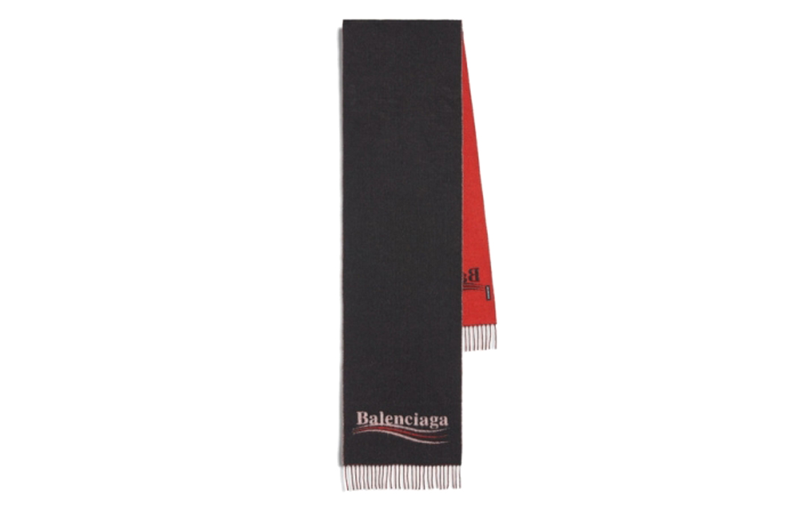 (Women) Balenciaga Logo Wool Scarf Black/Red. 512731-466B5-1074
