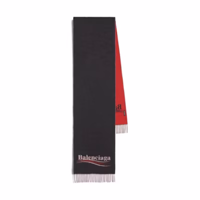 (Women) Balenciaga Logo Wool Scarf Black/Red. 512731-466B5-1074