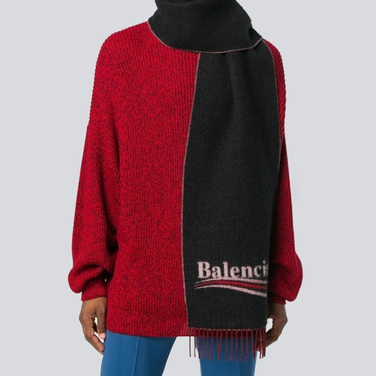 Shop (W) 巴黎世家Logo羊毛围巾 黑色/红色. 512731-466B5-1074