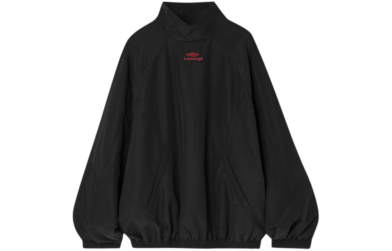 (Women) Balenciaga Loose Fit Black Embroidered Logo High-Collar Jacket POIZON2404151172