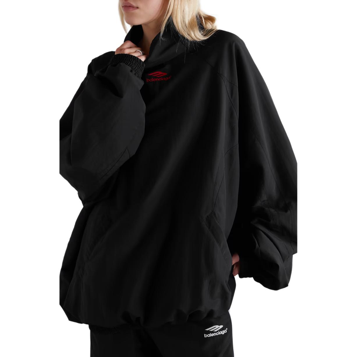 (Women) Balenciaga Loose Fit Black Embroidered Logo High-Collar Jacket POIZON2404151172 圖 4