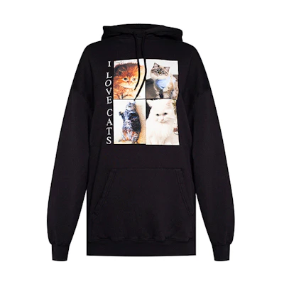 (Women) Balenciaga Loose Fit Black Hoodie with Cat Graphic 578135TJVG91000