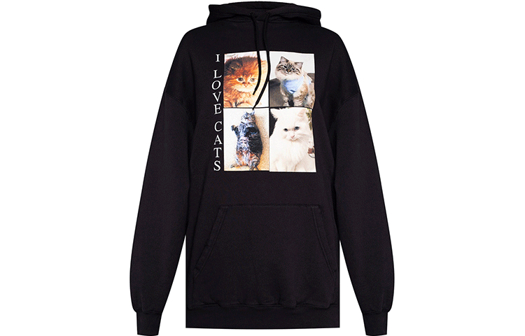 (Women) Balenciaga Loose Fit Black Hoodie with Cat Graphic 578135TJVG91000 圖 2