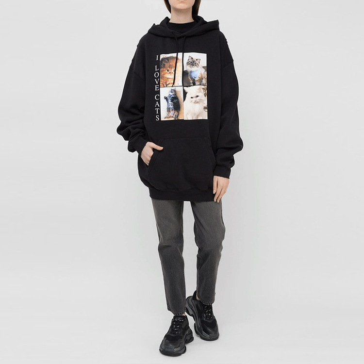 (Women) Balenciaga Loose Fit Black Hoodie with Cat Graphic 578135TJVG91000 圖 3