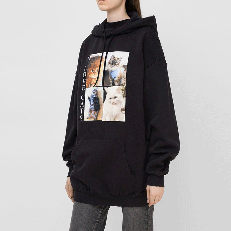 (Women) Balenciaga Loose Fit Black Hoodie with Cat Graphic 578135TJVG91000 圖 4