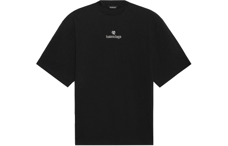 (Women) Balenciaga Loose Fit Black Print Crew Neck T-Shirt 641532TJVA91039