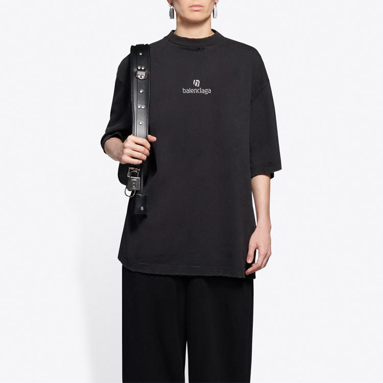 (Women) Balenciaga Loose Fit Black Print Crew Neck T-Shirt 641532TJVA91039 圖 4
