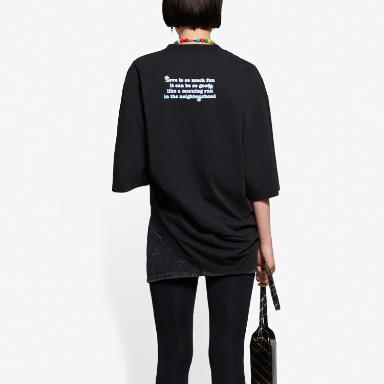 Purchase (W) バレンシアガ ラブベア ロゴプリント ブラックTシャツ 641532TJVI11000