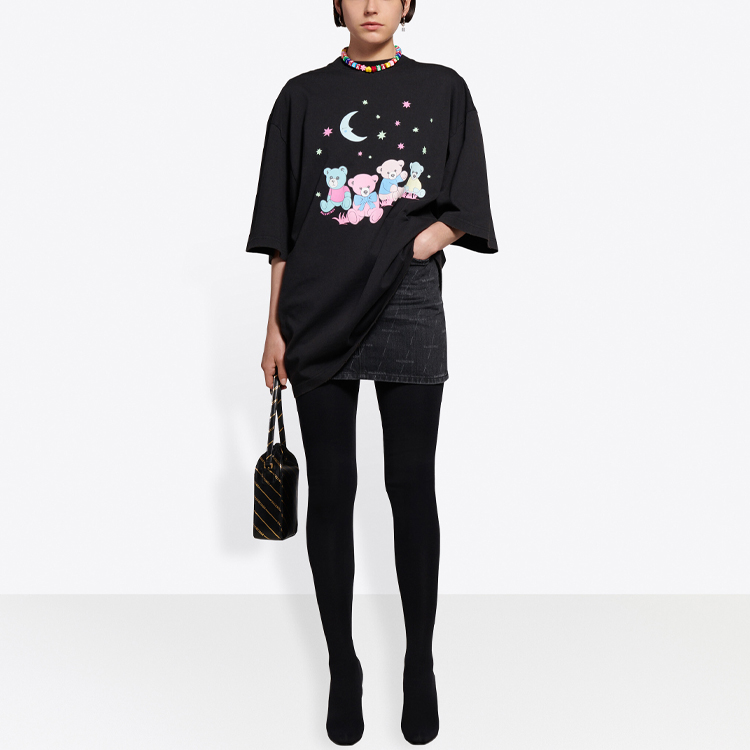 Sizing (W) バレンシアガ ラブベア ロゴプリント ブラックTシャツ 641532TJVI11000