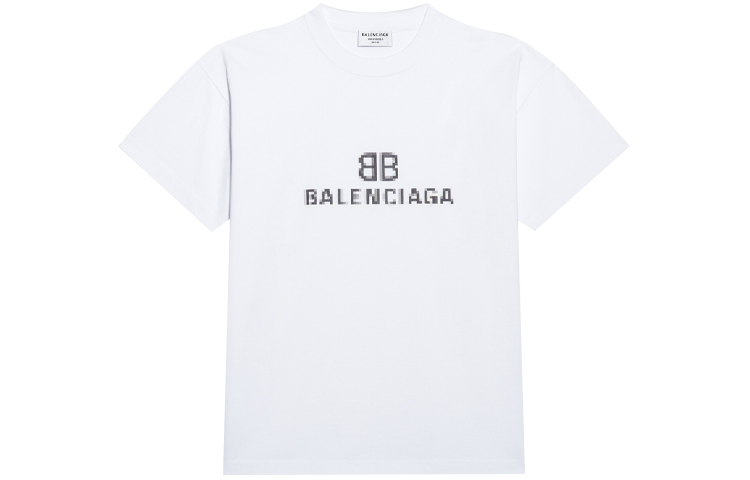 (Women) Balenciaga Mosaic Blurred Logo BB Loose Fit T-Shirt White. 612965TKVI79040