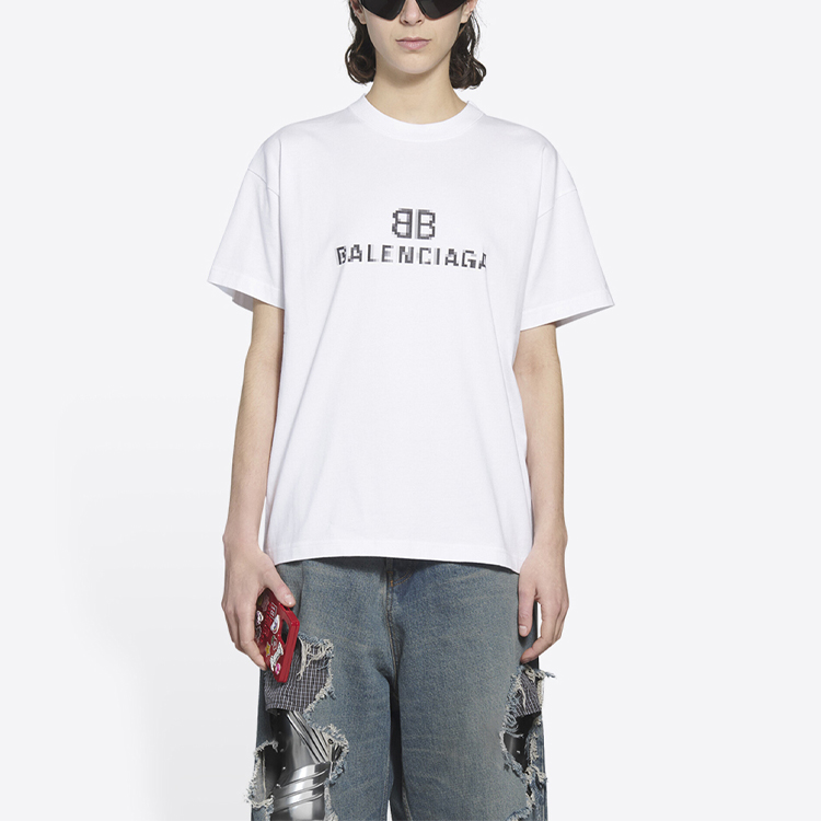 (Women) Balenciaga Mosaic Blurred Logo BB Loose Fit T-Shirt White. 612965TKVI79040 圖 5