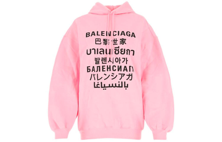 (Women) Balenciaga Multilingual Letter Print Hoodie Pink SS21 641529TJVI61401