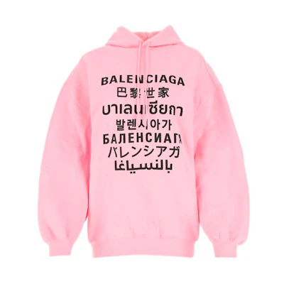 (Women) Balenciaga Multilingual Letter Print Hoodie Pink SS21 641529TJVI61401
