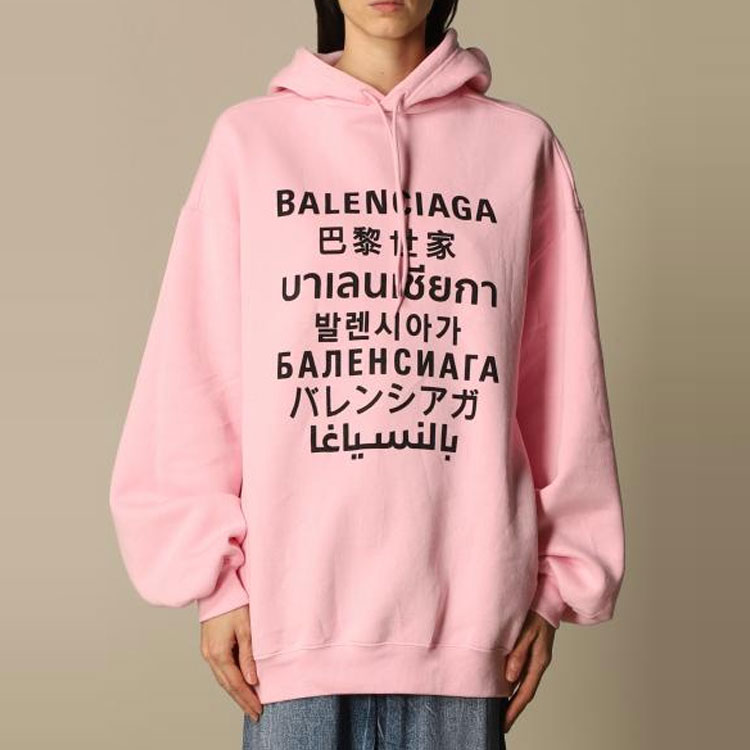 (Women) Balenciaga Multilingual Letter Print Hoodie Pink SS21 641529TJVI61401 圖 4