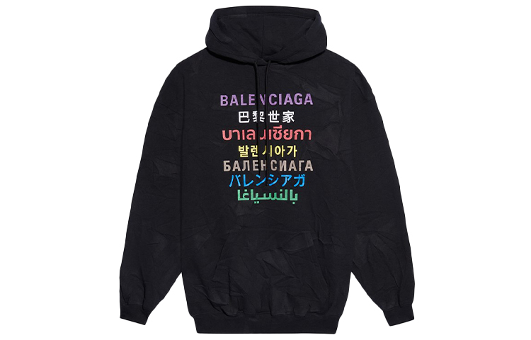 (Women) Balenciaga Multilingual Logo Hoodie Black 578135TJVI62771