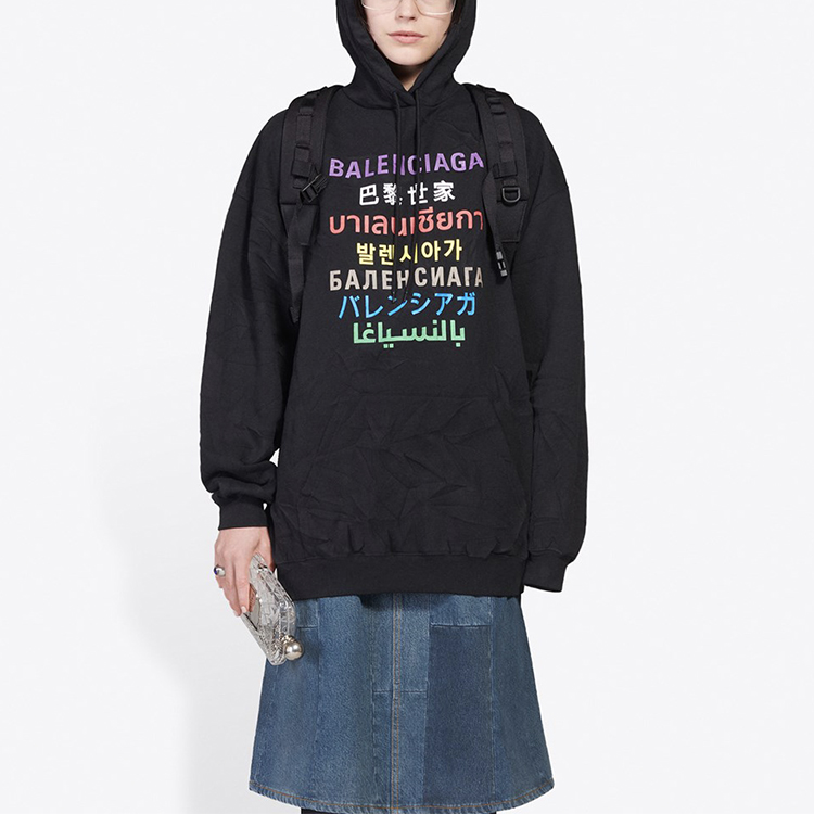 (Women) Balenciaga Multilingual Logo Hoodie Black 578135TJVI62771 圖 4
