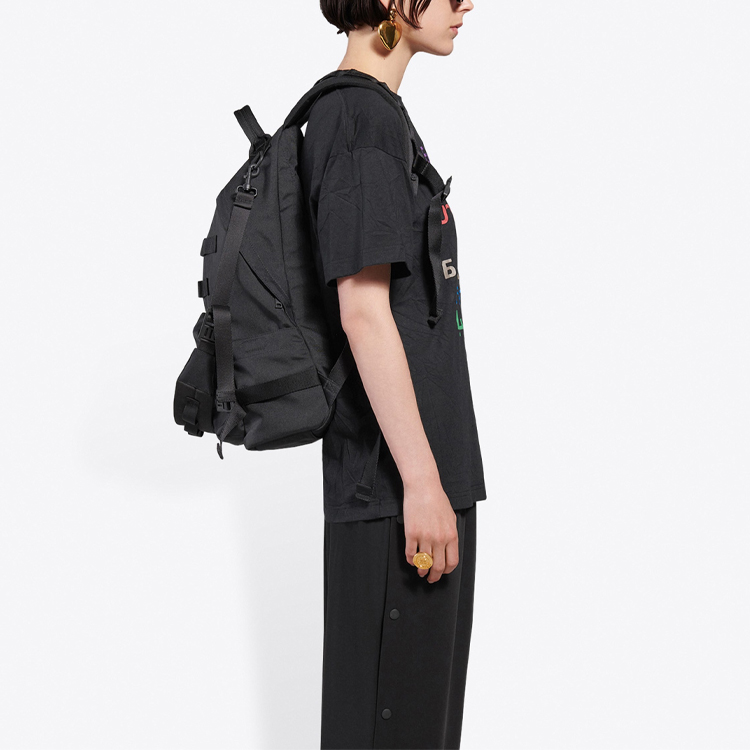 (Women) Balenciaga Multilingual Logo Print Black Pleated T-Shirt 612965TJVI32771 圖 6