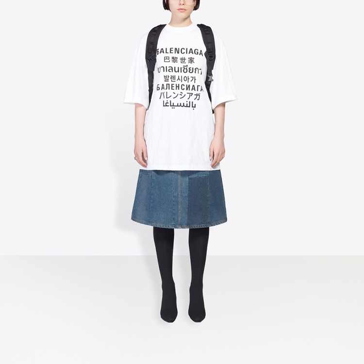 Details for (W) 巴黎世家多语言印花标志白色T恤 - 标准版型 641532TJVI39040