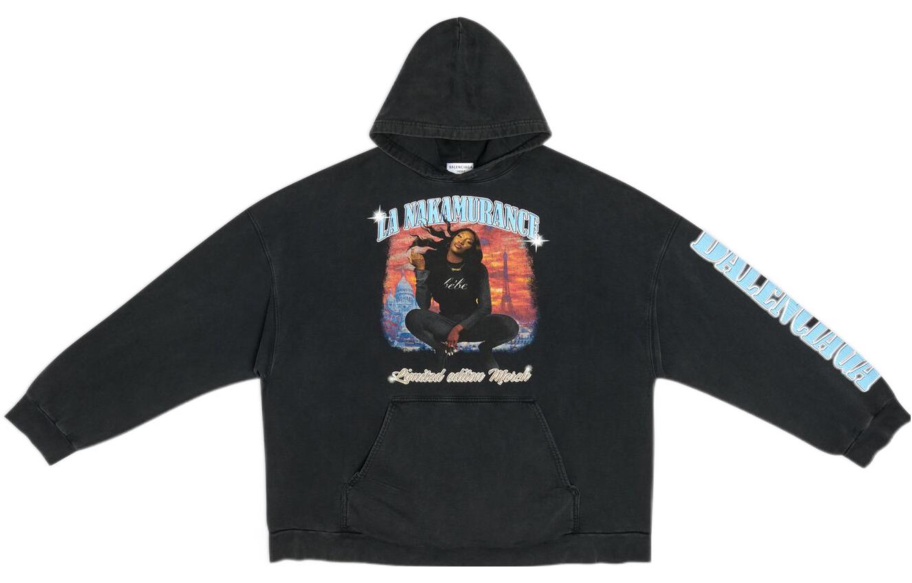 (Women) Balenciaga Music Aya Nakamura Graphic Oversized Hoodie Women’s Black 675003TMV851055