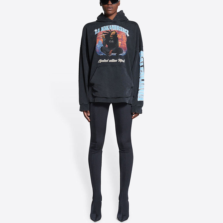 Shop (W) Balenciaga Music Aya Nakamura Hoodie Wanita Oversaiz Grafik Hitam 675003TMV851055