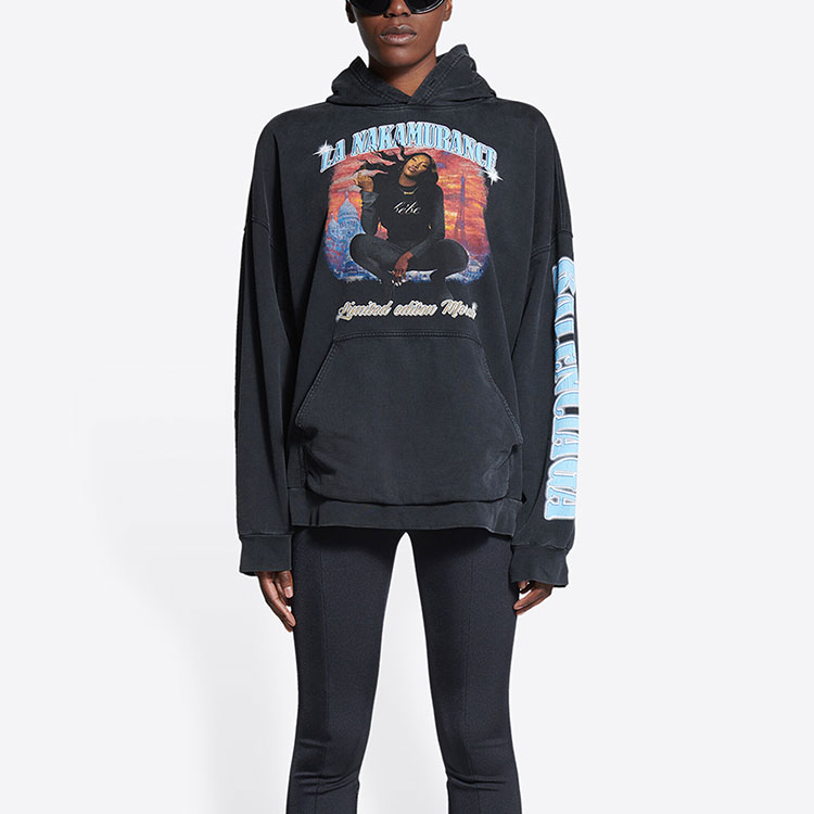 Purchase (W) Balenciaga Music Aya Nakamura Hoodie Wanita Oversaiz Grafik Hitam 675003TMV851055
