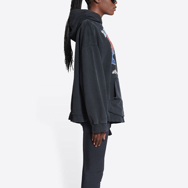 Sizing (W) Balenciaga Music Aya Nakamura Hoodie Wanita Oversaiz Grafik Hitam 675003TMV851055