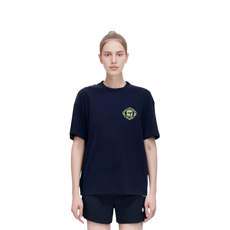 (Women) Balenciaga Navy Blue Logo Patch Cotton Crewneck T-Shirt FW21. 612965TLV614140 圖 4