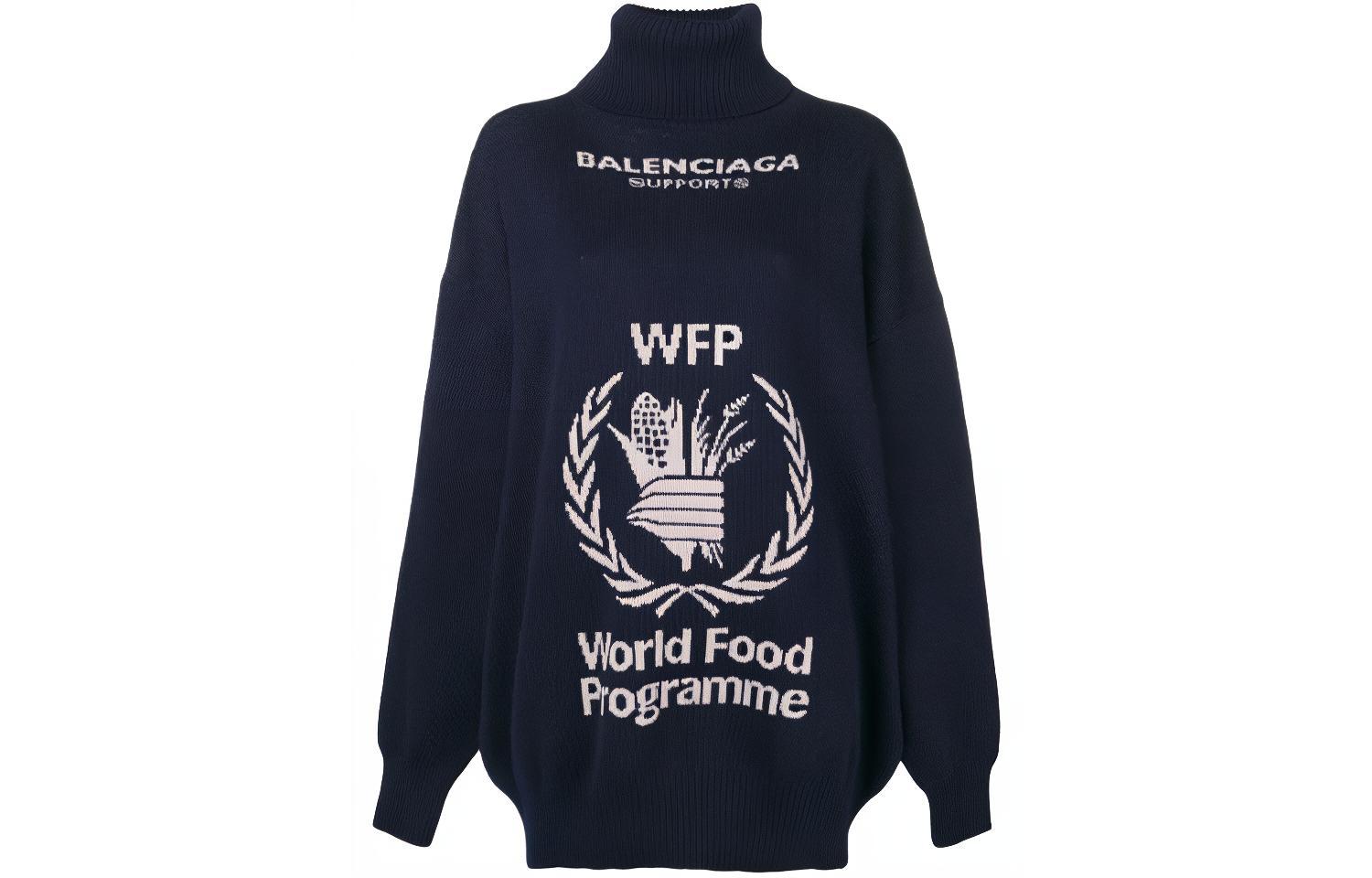 (Women) Balenciaga Navy Blue Printed Turtleneck Wool Pullover Sweater. 542688T15074177