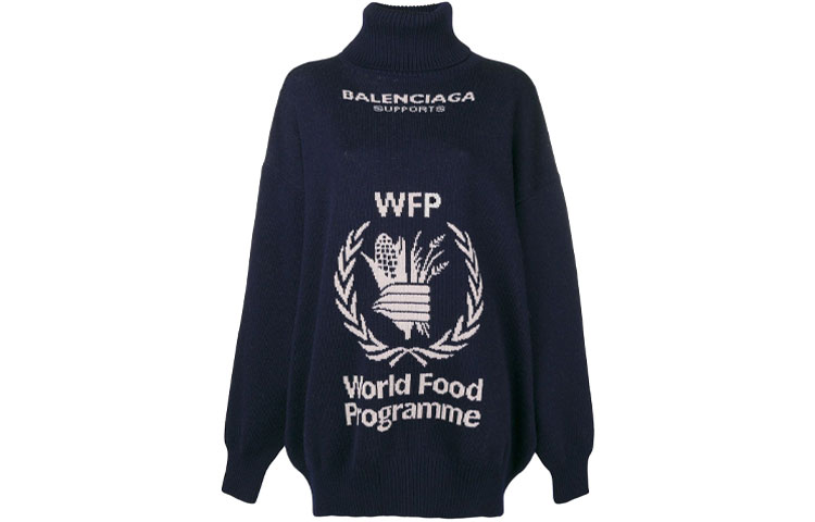 (Women) Balenciaga Navy Blue Printed Turtleneck Wool Pullover Sweater. 542688T15074177 圖 2