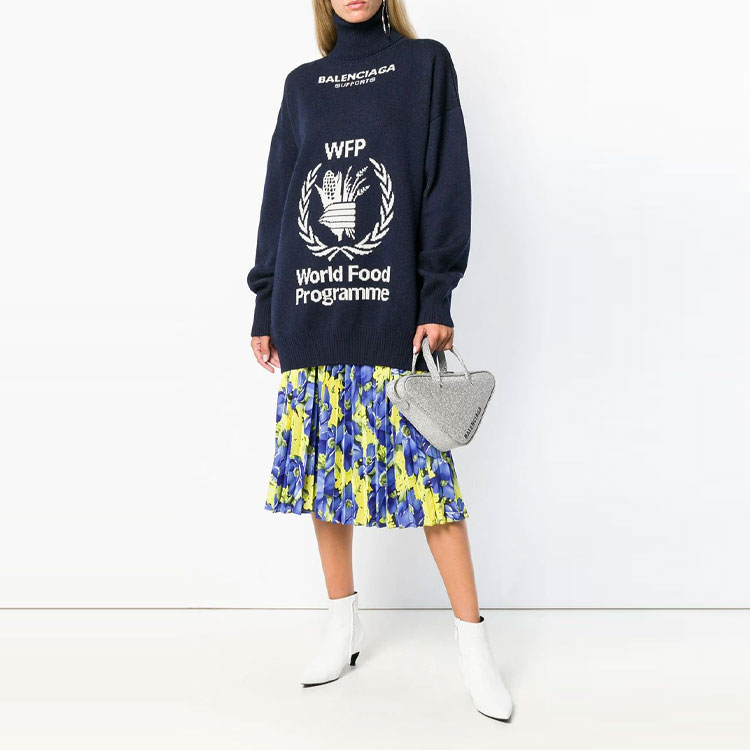 (Women) Balenciaga Navy Blue Printed Turtleneck Wool Pullover Sweater. 542688T15074177 圖 3