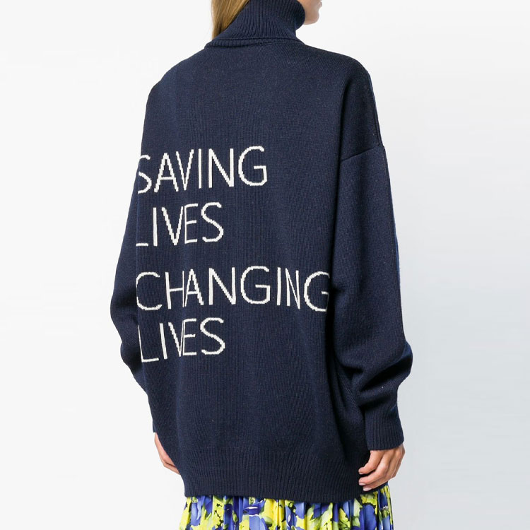 (Women) Balenciaga Navy Blue Printed Turtleneck Wool Pullover Sweater. 542688T15074177 圖 4