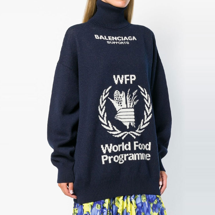 (Women) Balenciaga Navy Blue Printed Turtleneck Wool Pullover Sweater. 542688T15074177 圖 5