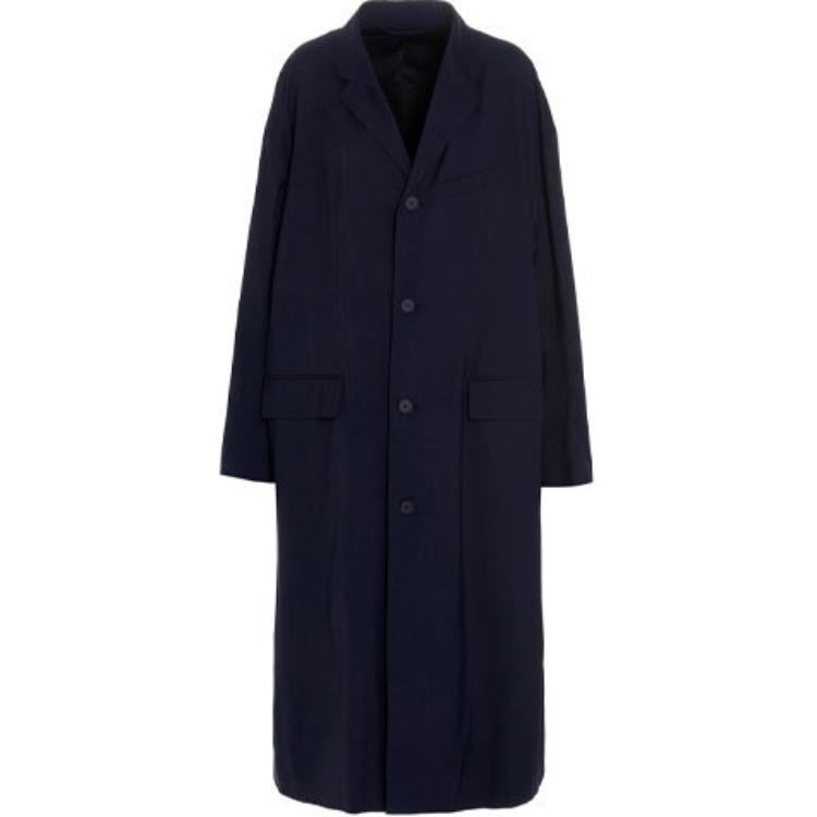 (Women) Balenciaga Navy Single-Breasted Pocket Trench Coat 663044TKO294100