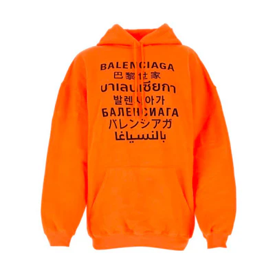 (Women) Balenciaga Neon Orange Letter Print Hoodie 578135TJVI67513