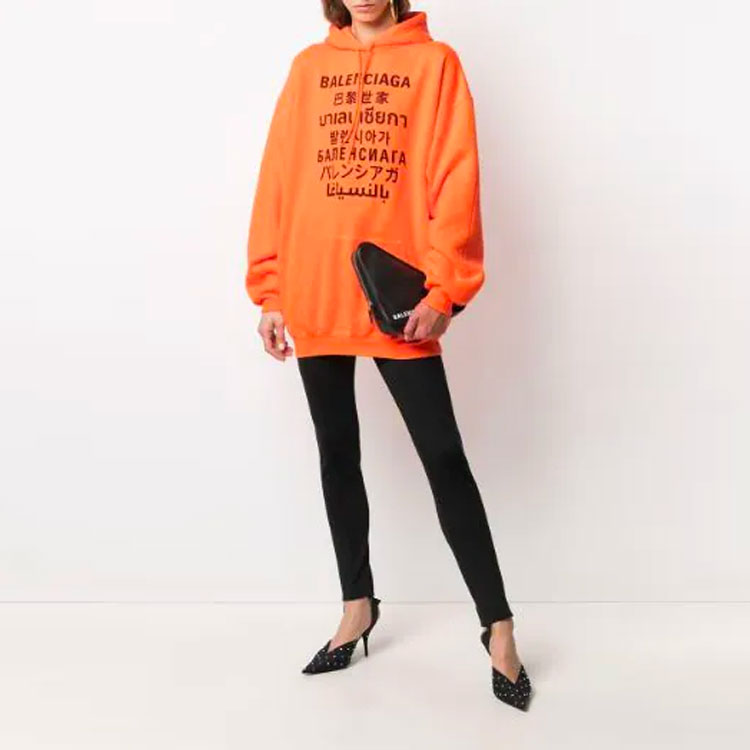 (Women) Balenciaga Neon Orange Letter Print Hoodie 578135TJVI67513 圖 4