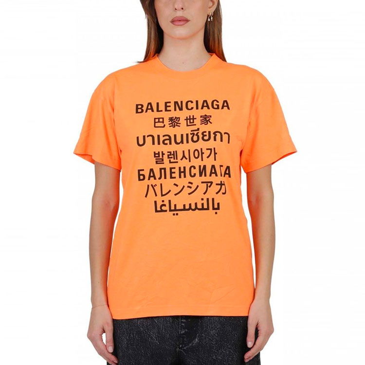 (Women) Balenciaga Neon Orange Women’s Logo Print Crewneck T-Shirt 612965TJVI37513 圖 3