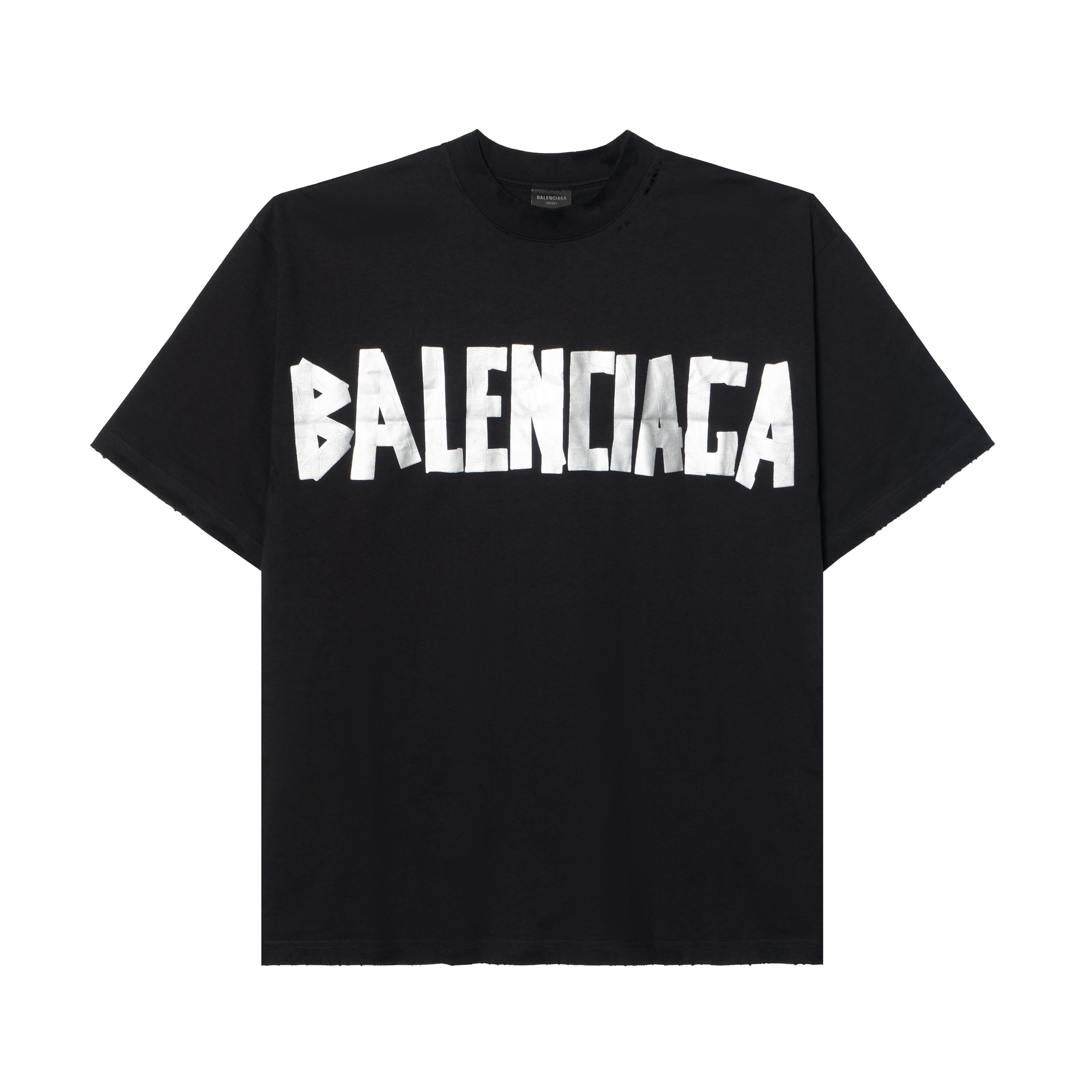 (Women) Balenciaga New Tape Logo Print Distressed T-Shirt  Black 739784TQVQ81073