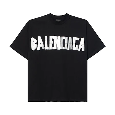 (Women) Balenciaga New Tape Logo Print Distressed T-Shirt Black 739784TQVQ81073